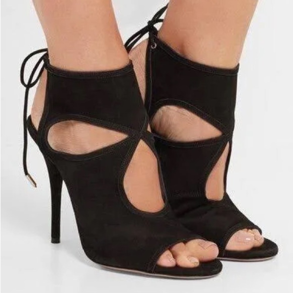 AQUAZZURA SEXY THING BLACK SUEDE HEELS SIZE 41 10 CM MADE IN ITALY